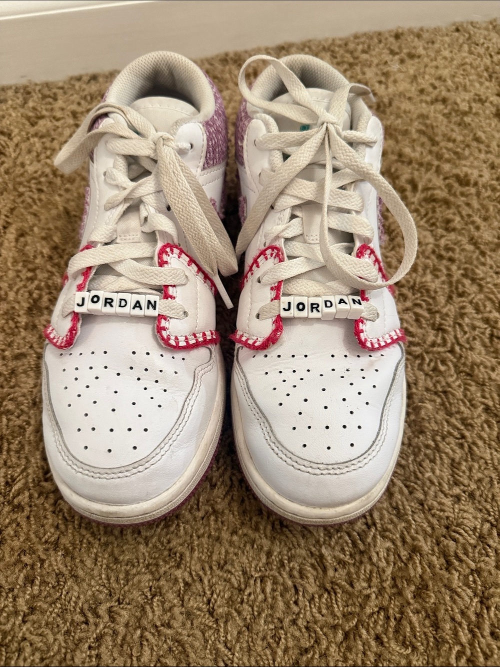 Jordan Kids White Sneakers with Pink Trims Size 5.5 Y